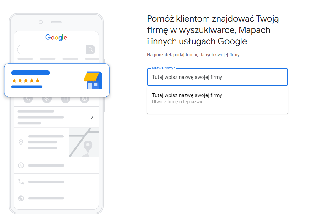 Dodawanie nazwy firmy w Google Moja Firma