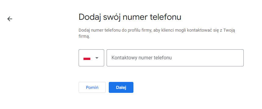 Dodawanie numeru telefonu w Google Moja Firma